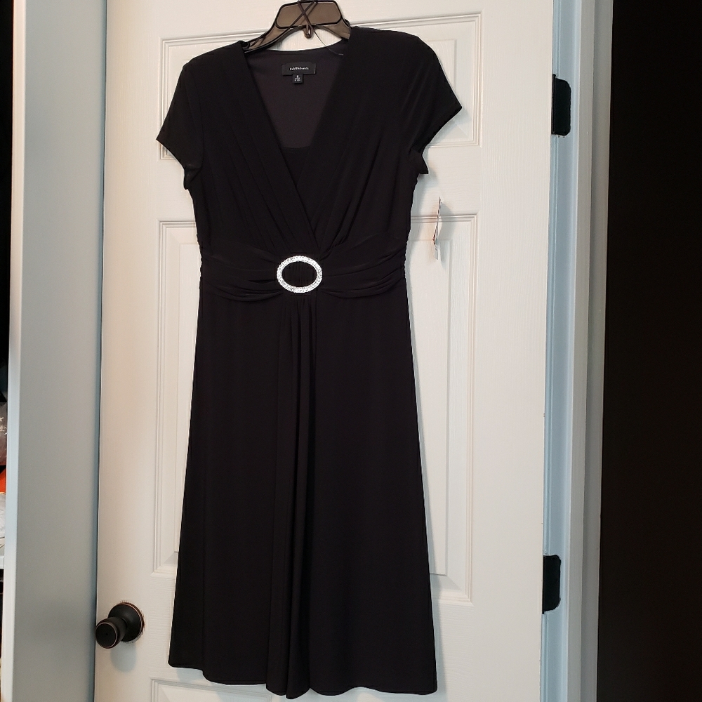 R&M Richards Black Womens Short Sleeve Dress